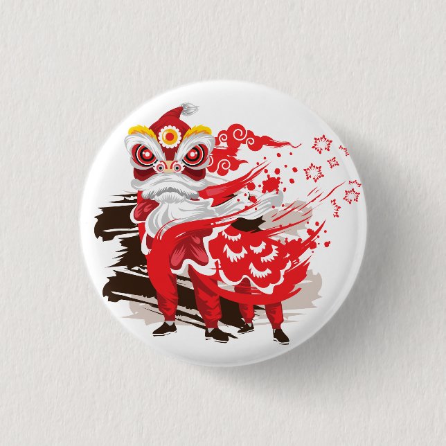 Chinese Red Lion Dancer Illustration 3 Cm Round Badge (Front)