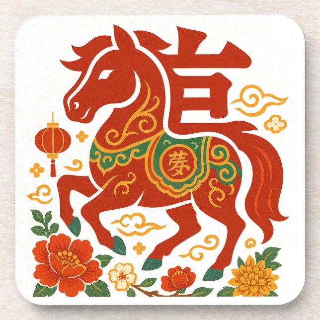 Chinese Red lucky horse 2026 Coaster (Front)