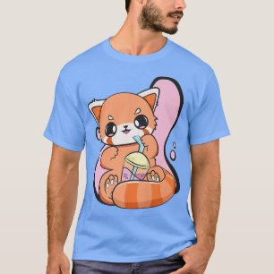 Chinese Red Panda Boba Cute Anime Pearl Bubble Tea T-Shirt