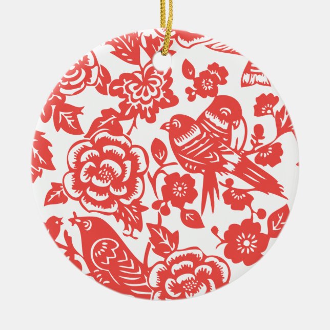 Chinese Red Porcelain Pattern Ceramic Tree Decoration (Front)