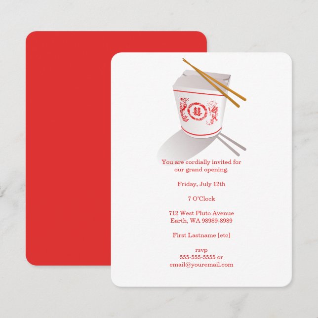 Chinese Restaurant Takeout Box Invitation (Front/Back)