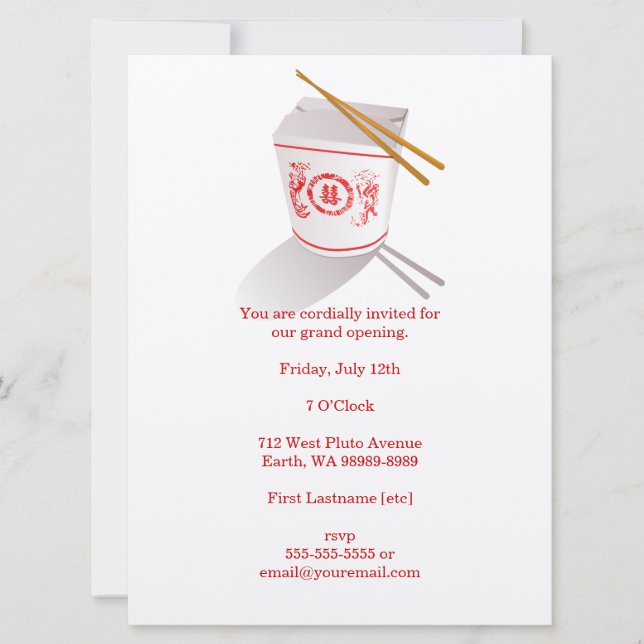 Chinese Restaurant Takeout Box Invitation (Front)