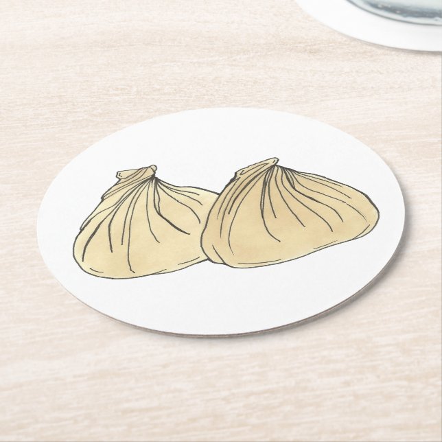 Chinese Restaurant Takeout Food Shumai Dumplings Round Paper Coaster (Angled)