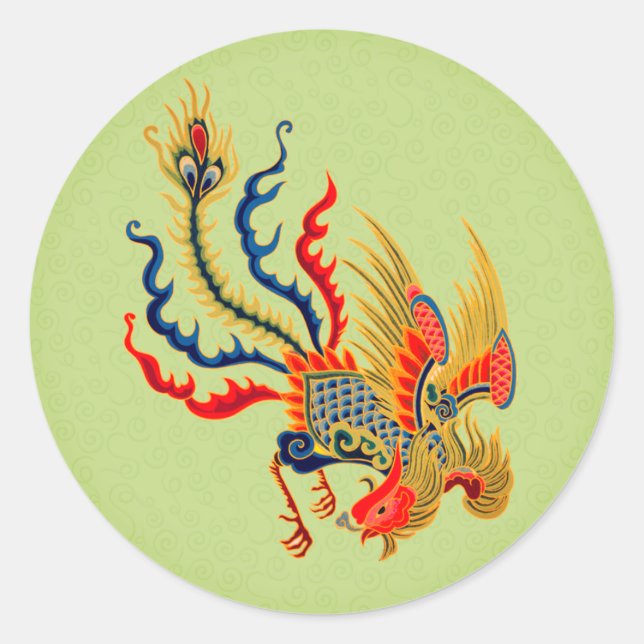 Chinese Rooster Art Design  Classic Round Sticker (Front)