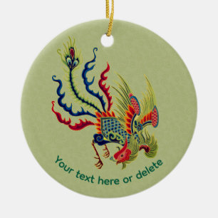Chinese Rooster Art Personalised Ceramic Tree Decoration