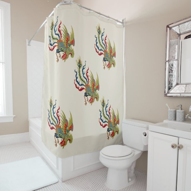 Chinese Rooster Art  Shower Curtain (In Situ)