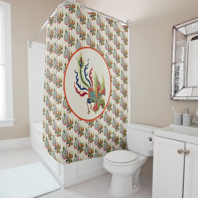Chinese Rooster Art  Shower Curtain (In Situ)