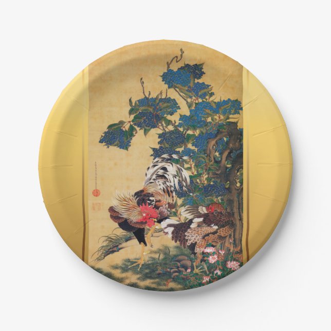 Chinese Rooster New Year 2017 Japanese Art Paper P Plate (Front)