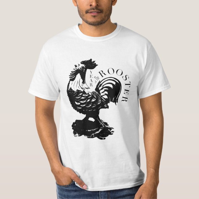Chinese Rooster Year Black silhouette Men Tee (Front)