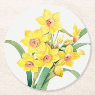 Chinese Sacred Lily, Pierre-Joseph Redouté, Round Paper Coaster