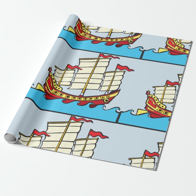 Chinese Sailing Ship Wrapping Paper (Unrolled)