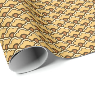 Chinese Scallops, Mustard Gold and Brown Wrapping  Wrapping Paper