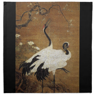 Chinese Scroll Crane Birds Flowers Cloth Napkins