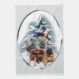 Chinese Shar-Pei Christmas Tea Towel