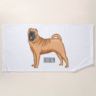 Chinese Shar-Pei dog cartoon illustration  Beach Towel