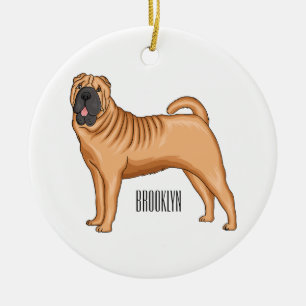 Chinese Shar-Pei dog cartoon illustration Ceramic Tree Decoration