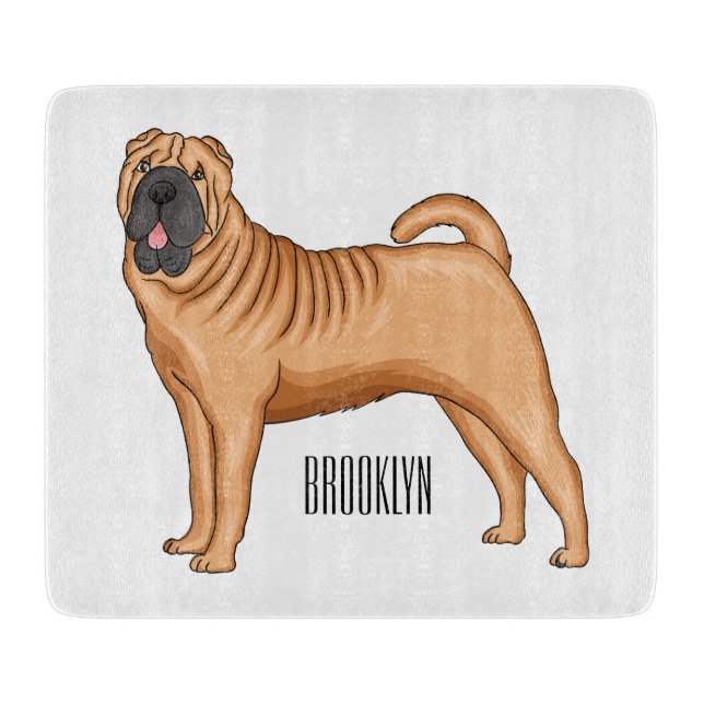 Chinese Shar-Pei dog cartoon illustration Cutting Board (Front)