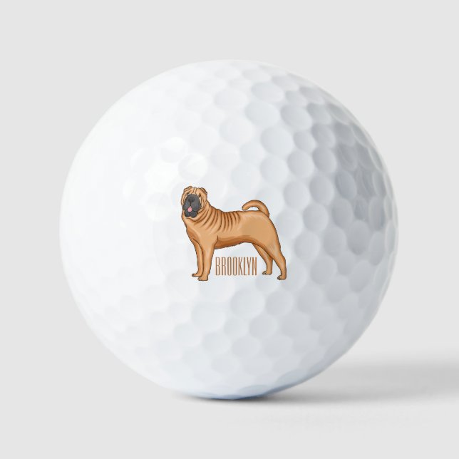 Chinese Shar-Pei dog cartoon illustration  Golf Balls (Front)