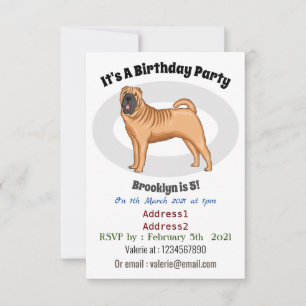 Chinese Shar-Pei dog cartoon illustration Invitation
