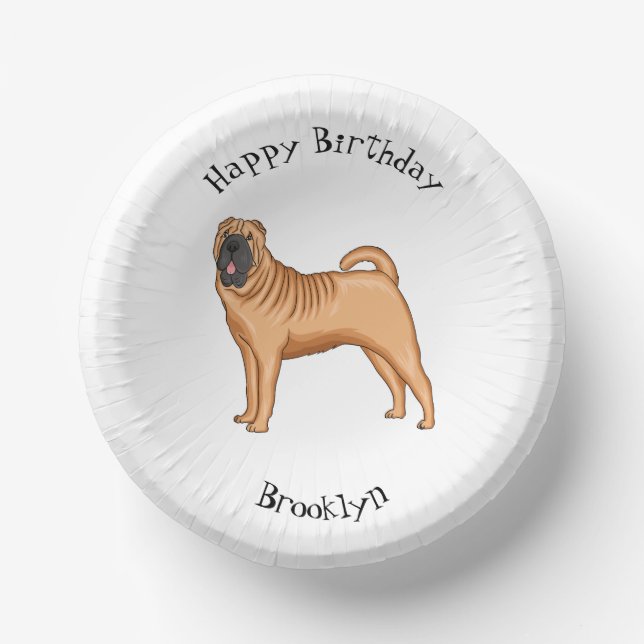 Chinese Shar-Pei dog cartoon illustration Paper Plate (Front)