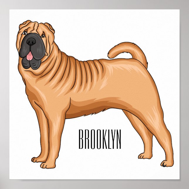 Chinese Shar-Pei dog cartoon illustration Poster (Front)