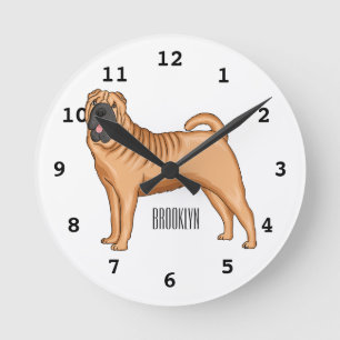 Chinese Shar-Pei dog cartoon illustration Round Clock