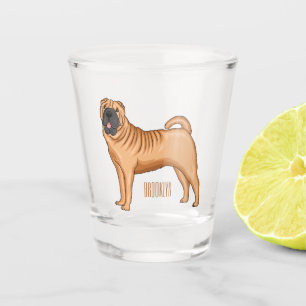 Chinese Shar-Pei dog cartoon illustration Shot Glass