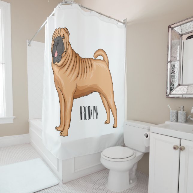 Chinese Shar-Pei dog cartoon illustration Shower Curtain (In Situ)