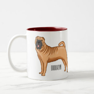 Chinese Shar-Pei dog cartoon illustration Two-Tone Coffee Mug