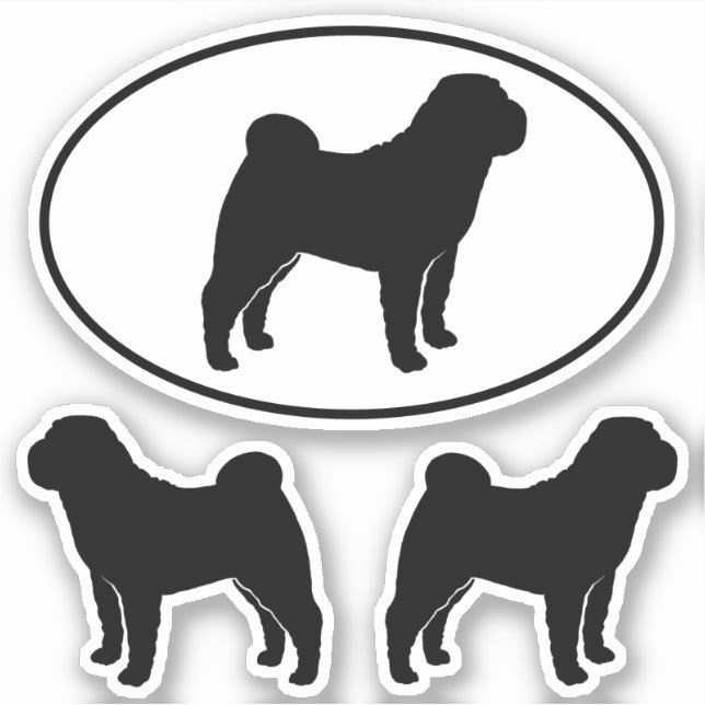 Chinese Shar-Pei Dog Silhouettes Vinyl Sticker Set (Front)