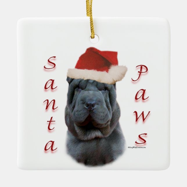 Chinese Shar-Pei Santa Paws Ceramic Ornament (Front)