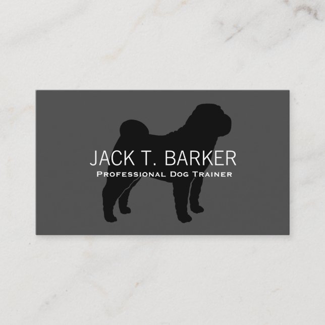 Chinese Shar-Pei Silhouette Black on Grey Business Card (Front)
