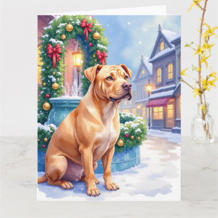 Chinese Shar-Pei Snowy Town Fountain Christmas Art Card
