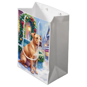 Chinese Shar-Pei Snowy Town Fountain Christmas Art Medium Gift Bag