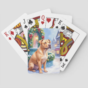 Chinese Shar-Pei Snowy Town Fountain Christmas Art Playing Cards