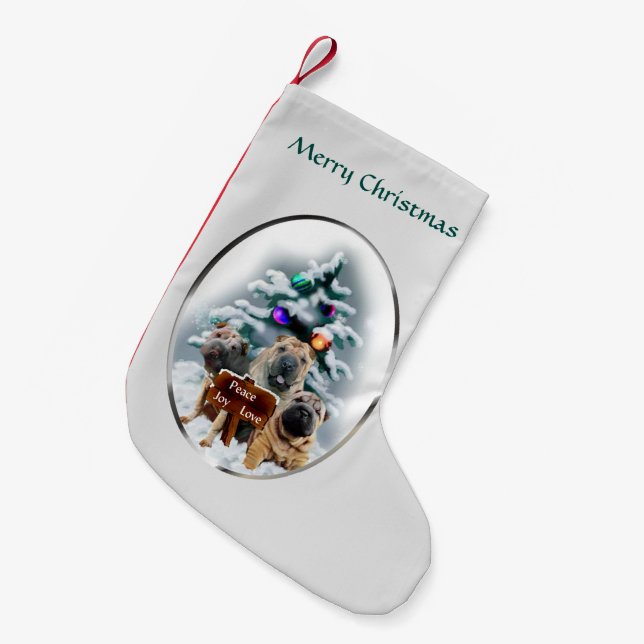 Chinese Shar-Pei Trio Christmas Small Christmas Stocking (Front (Hanging))