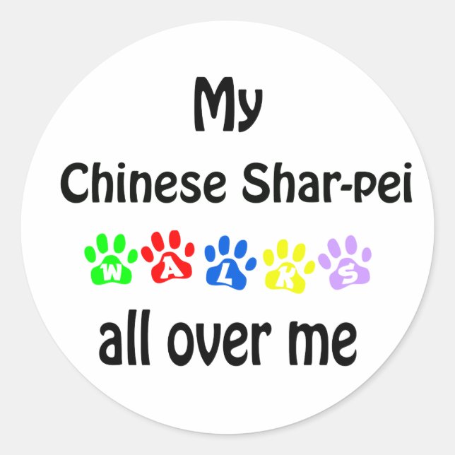 Chinese Shar-Pei Walks Design Classic Round Sticker (Front)