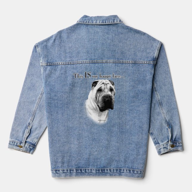 Chinese Sharpei Happy Face Denim Jacket (Back)