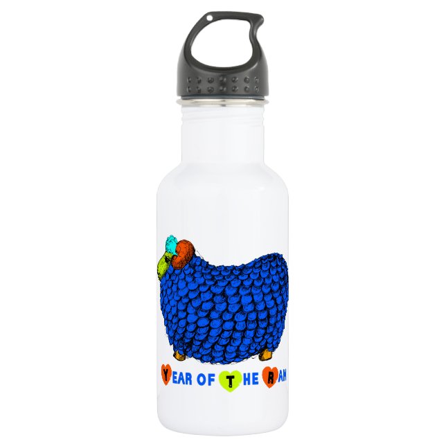 Chinese Sheep or Ram Year Blue water bottle 3 (Front)