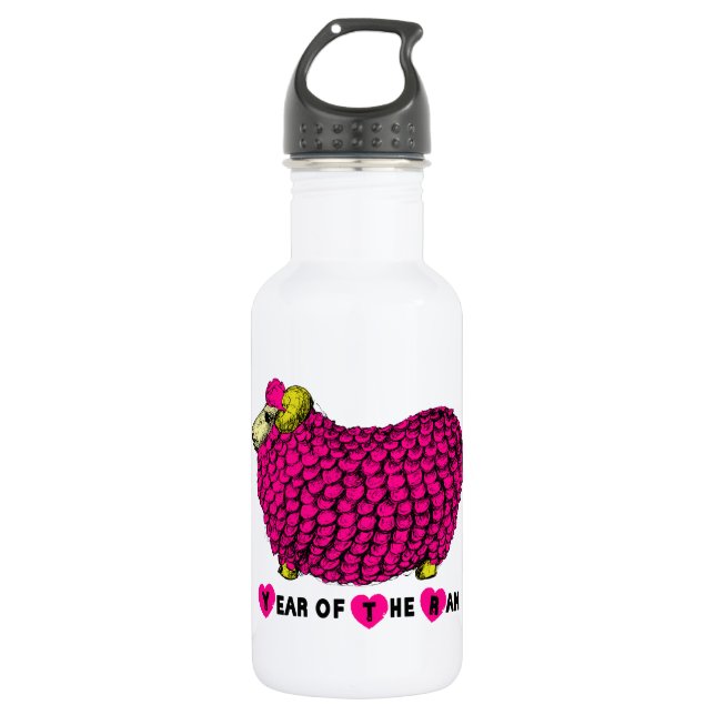 Chinese Sheep or Ram Year Pink water bottle 3 (Front)