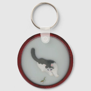 Chinese Silk Cat Picture Key Ring