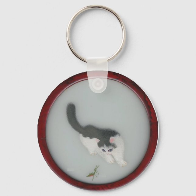 Chinese Silk Cat Picture Key Ring (Front)