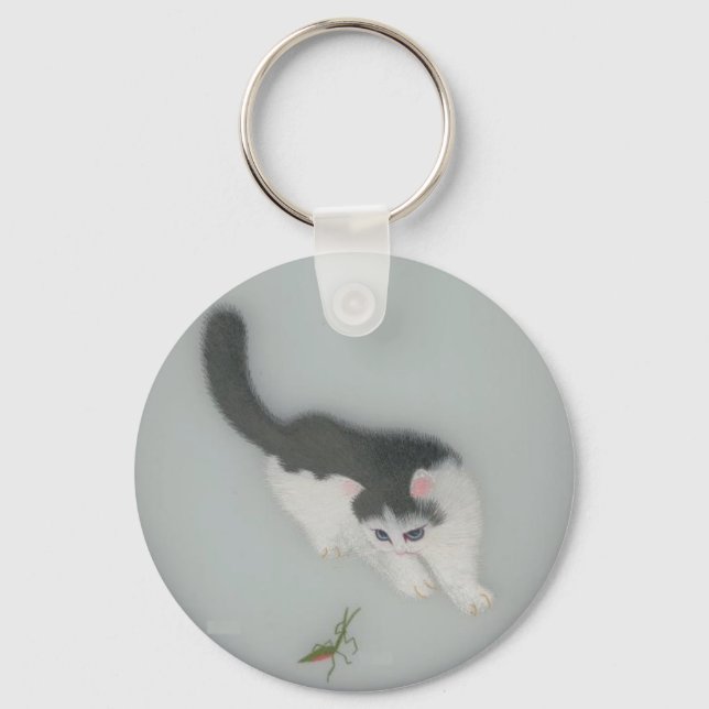 Chinese Silk Cat Picture Key Ring (Front)