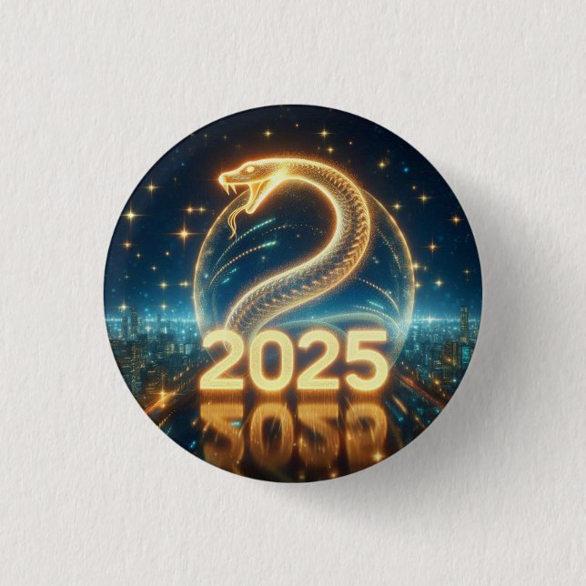 Chinese snake wood year  3 cm round badge (Front)