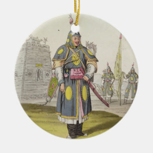 Chinese soldier in full battle dress, illustration ceramic tree decoration