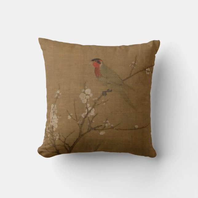 Chinese Song Dynasty Parakeet on Apricot Tree Cushion (Front)