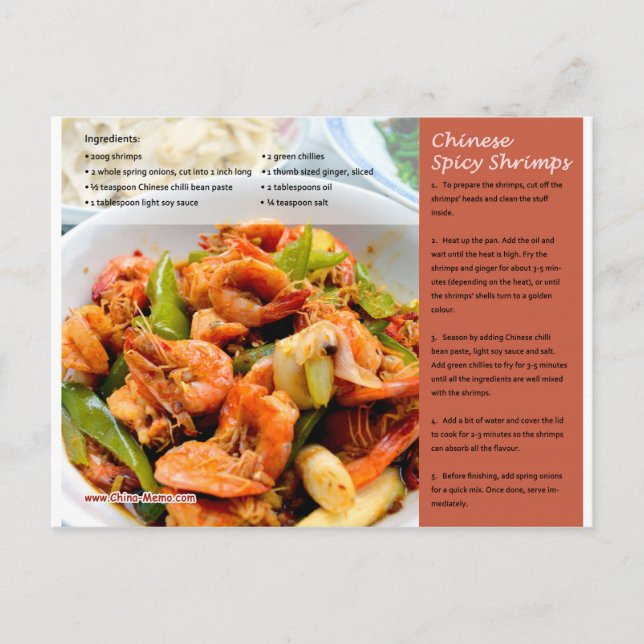 Chinese Spicy Shrimps Recipe Postcard (Front)
