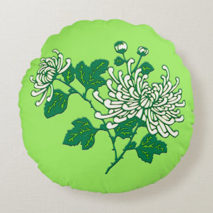 Chinese spider chrysanthemums  - creamy white round cushion