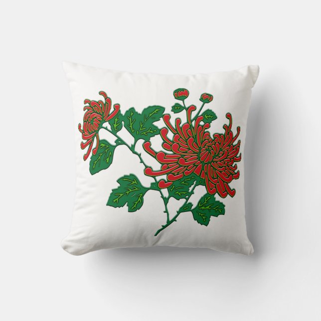 Chinese spider chrysanthemums - deep Chinese red Cushion (Front)
