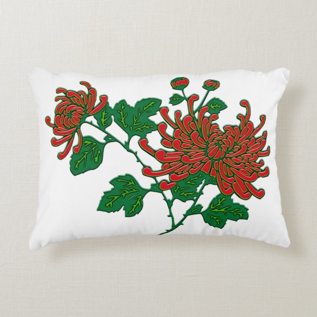 Chinese spider chrysanthemums - deep Chinese red Decorative Cushion (Front)